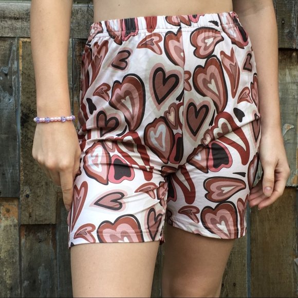 Romwe Brown Hearts High Waisted Bike Shorts Small - Picture 3 of 7